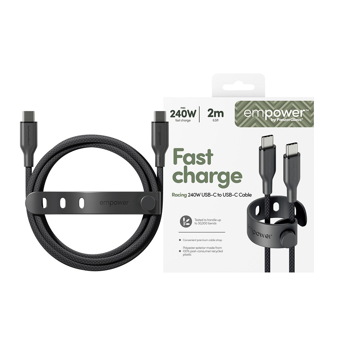 empower by PanzerGlass® Racing 240W USB-C to USB-C Kabel | USB 2.0 | 2M | Space Black
